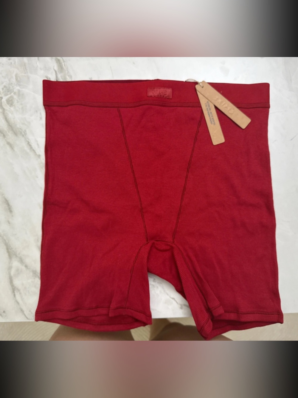 SKIMS Ribbed Bike Shorts in Red